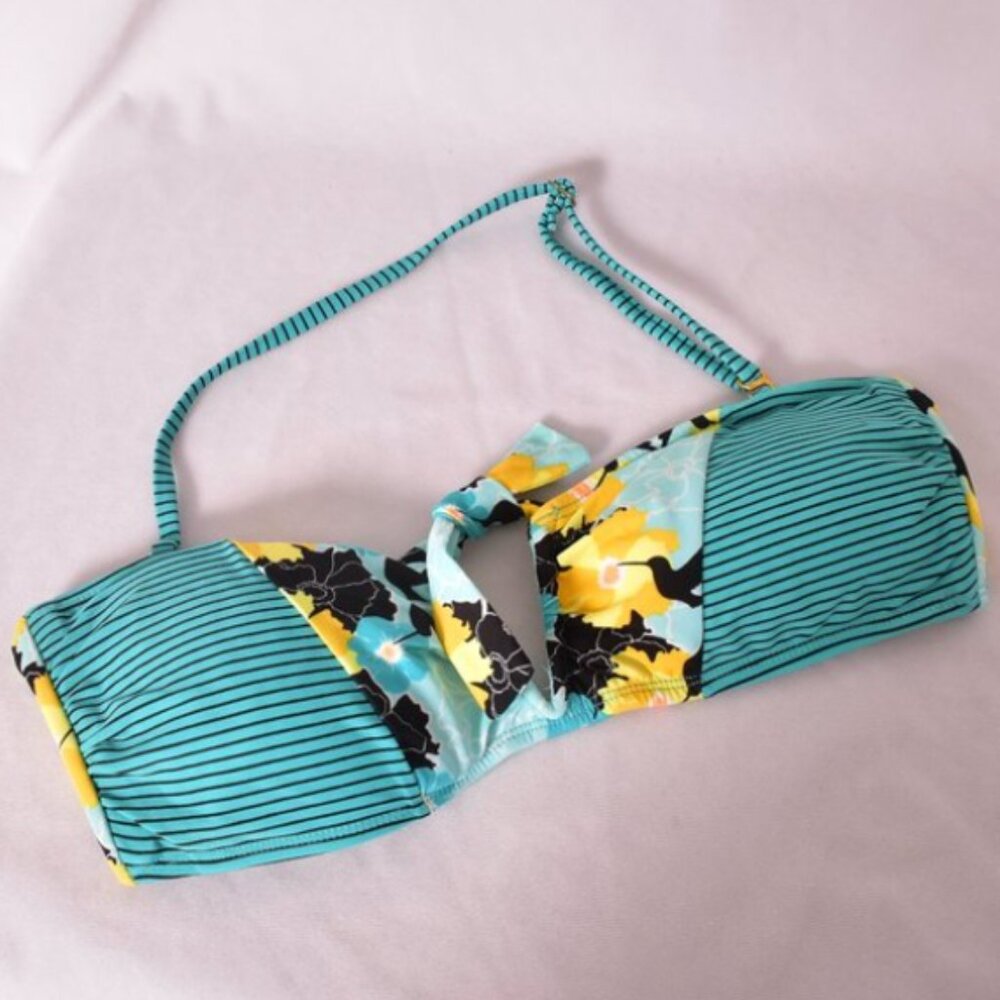 Urban Sea Bandeau Swim Top Size L Blue Yellow Floral Halter Bikini Top